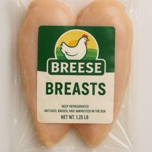 Vacuum-sealed package of Bresse chicken breasts from Southern Rise Farms